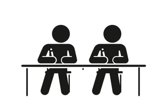 Pictogram: two people are working side by side at a shared table