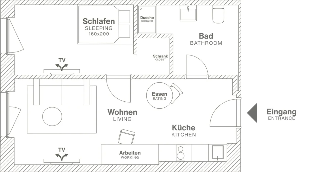Layout of the Medium apartment (Variant 1), ipartment Berlin Airport