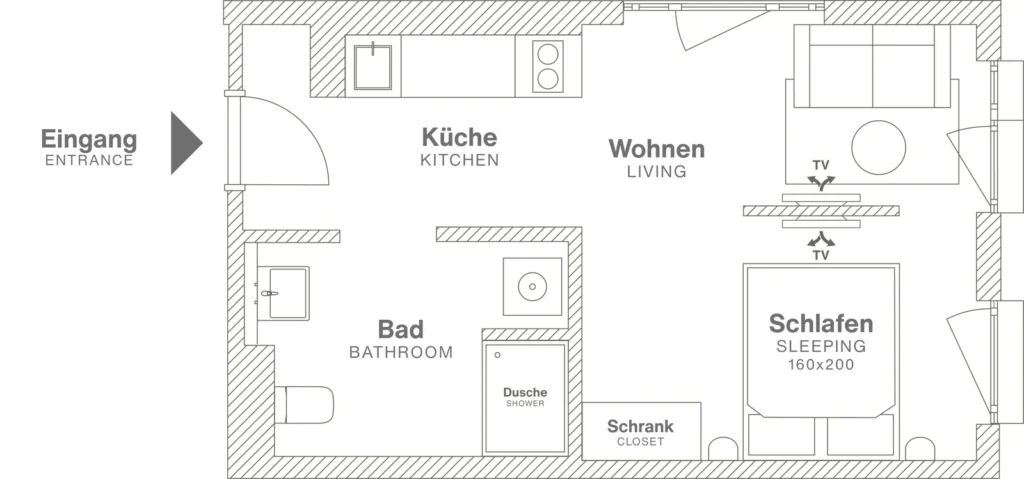 Layout of the Medium apartment (Variant 2), ipartment Berlin Airport