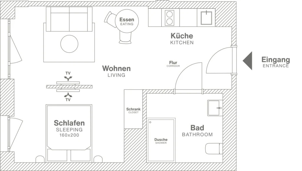 Layout of the Medium apartment (Variant 3), ipartment Berlin Airport