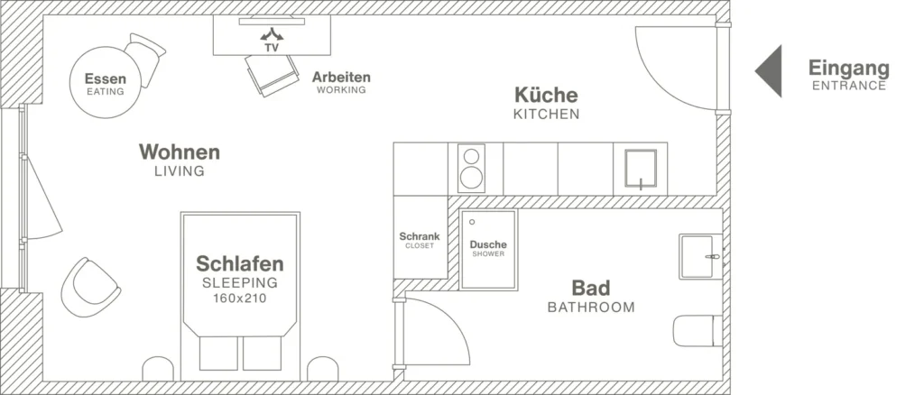 Layout of the Smart apartment, ipartment Berlin Airport