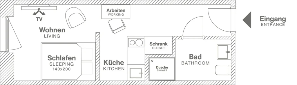 Layout of the Xtra Smart apartment, ipartment Berlin Airport