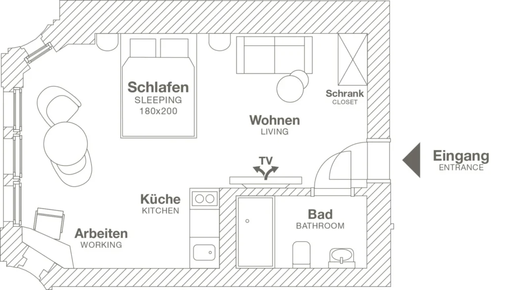 Layout of the Medium apartment (Variant 1), ipartment Berlin Kurfürstendamm