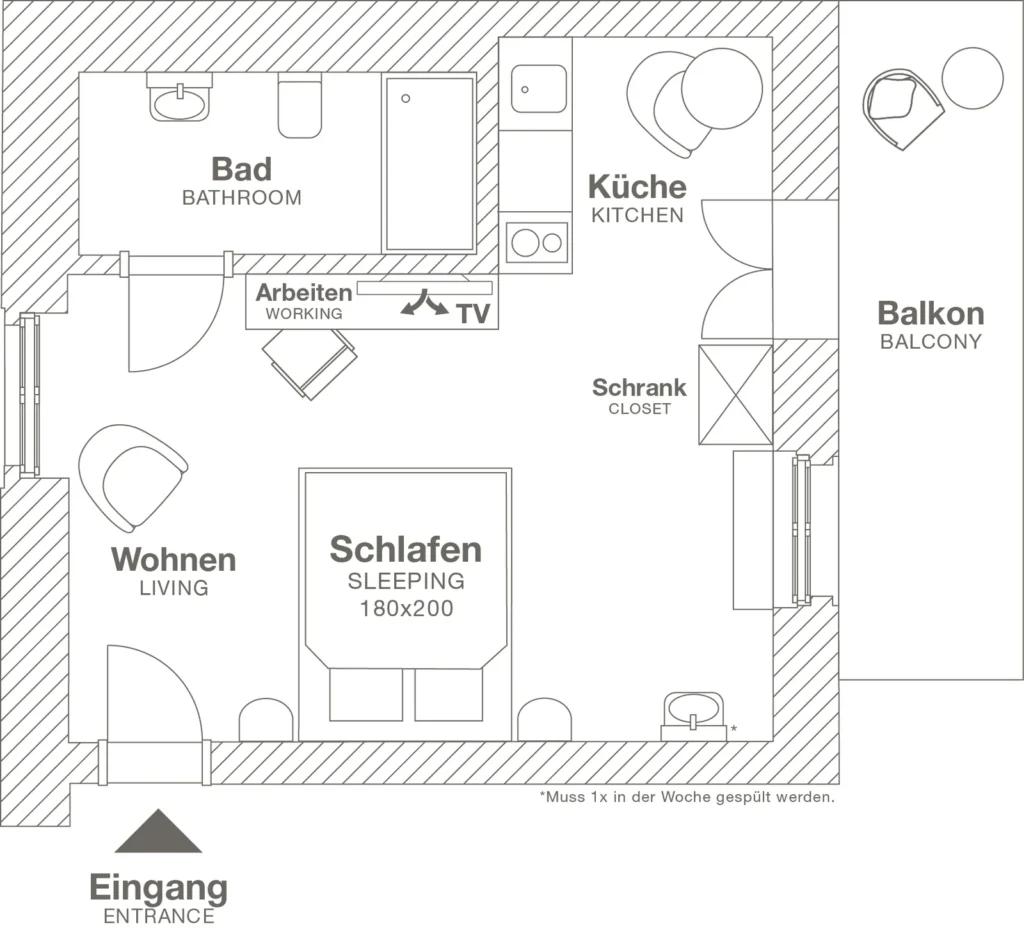 Layout of the Medium apartment (Variant 2), ipartment Berlin Kurfürstendamm