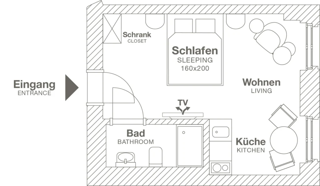 Layout of the Smart apartment (Variant 3), ipartment Berlin Kurfürstendamm