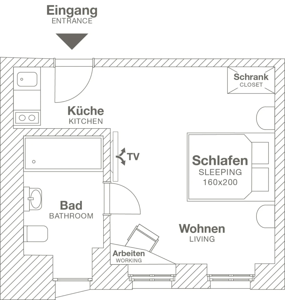 Layout of the Smart apartment (Variant 4), ipartment Berlin Kurfürstendamm