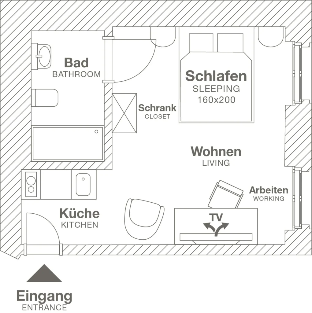 Layout of the Smart apartment (Variant 5), ipartment Berlin Kurfürstendamm