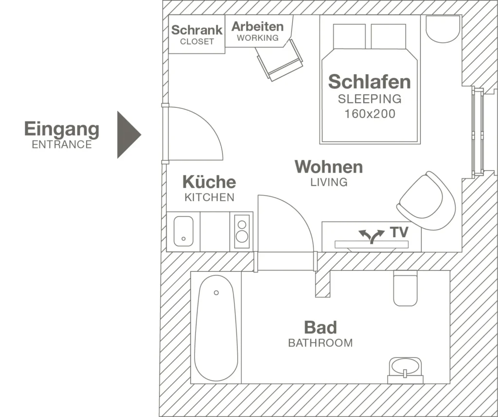 Layout of the Smart apartment (Variant 6), ipartment Berlin Kurfürstendamm
