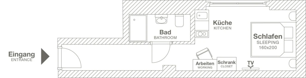 Layout of the Xtra Smart apartment (Variant 3), ipartment Berlin Kurfürstendamm