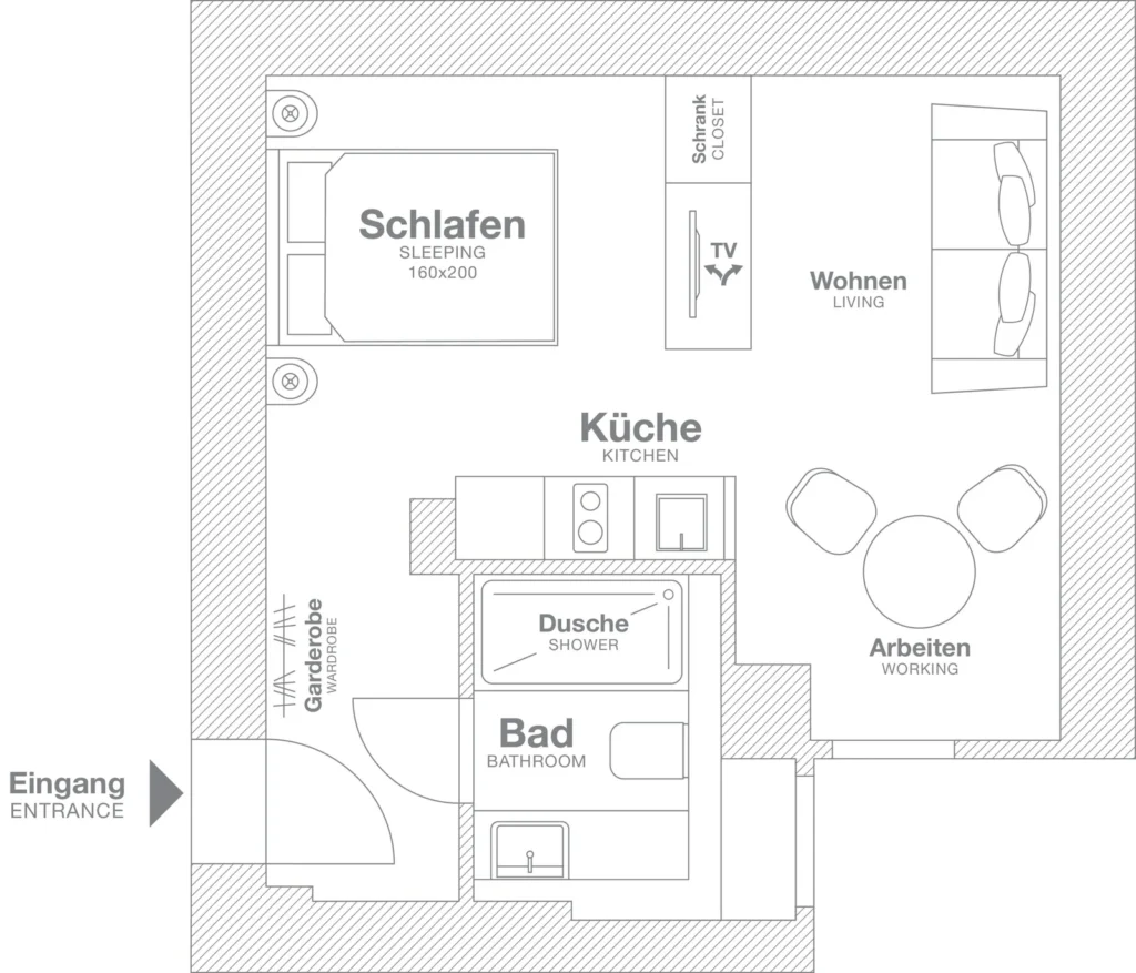 Layout of the Smart apartment (Variant 1), ipartment Berlin Mitte