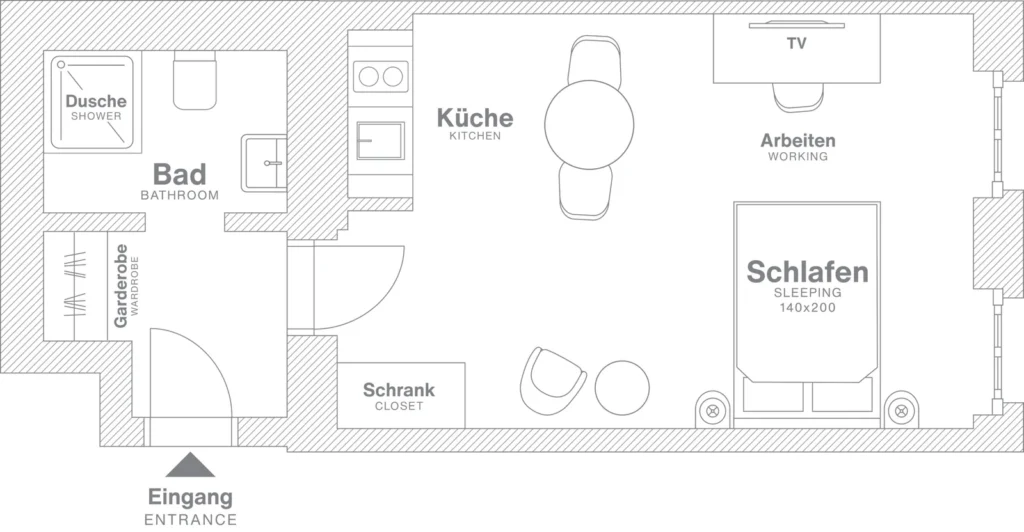 Layout of the Smart apartment (Variant 2), ipartment Berlin Mitte