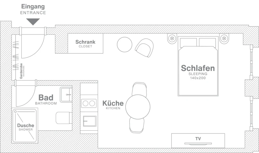 Layout of the Smart apartment (Variant 3), ipartment Berlin Mitte