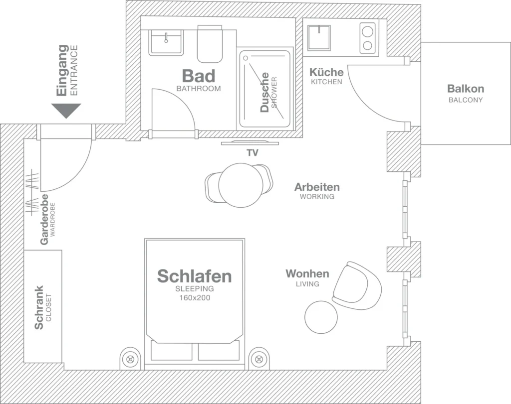Layout of the Smart+ apartment (variant 1), ipartment Berlin Mitte