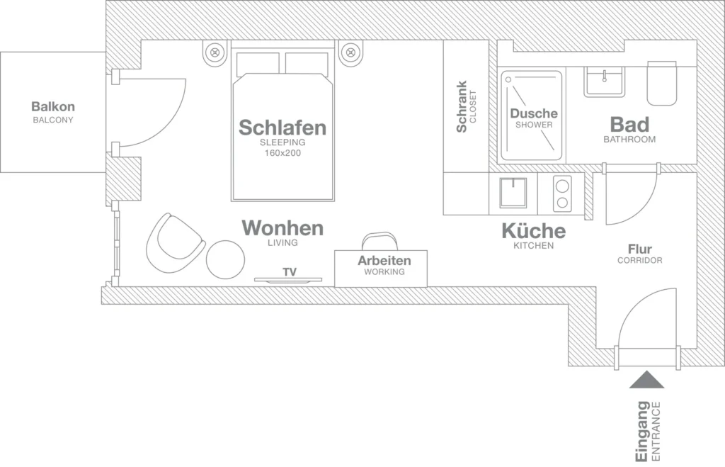 Layout of the Smart+ apartment (Variant 3), ipartment Berlin Mitte