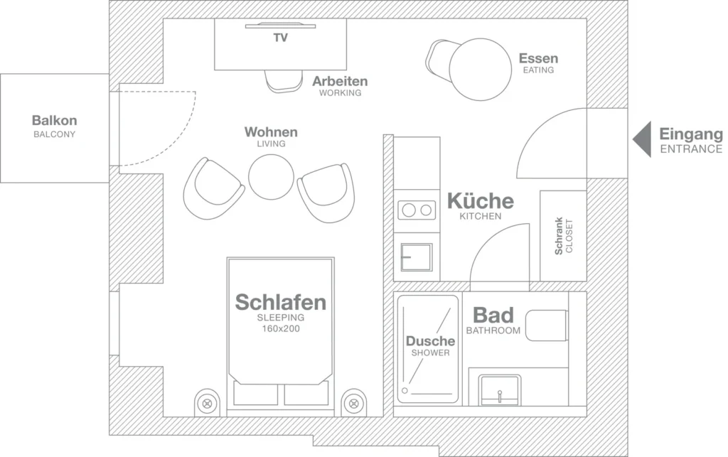 Layout of the Smart+ apartment (Variant 4), ipartment Berlin Mitte