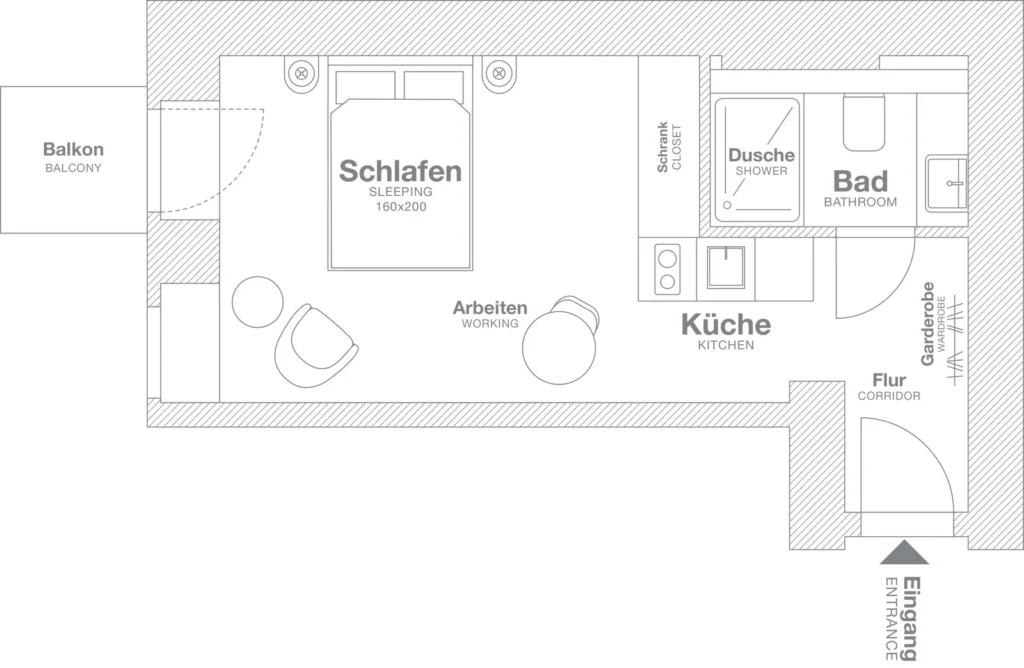 Layout of the Smart+ apartment (Variant 5), ipartment Berlin Mitte