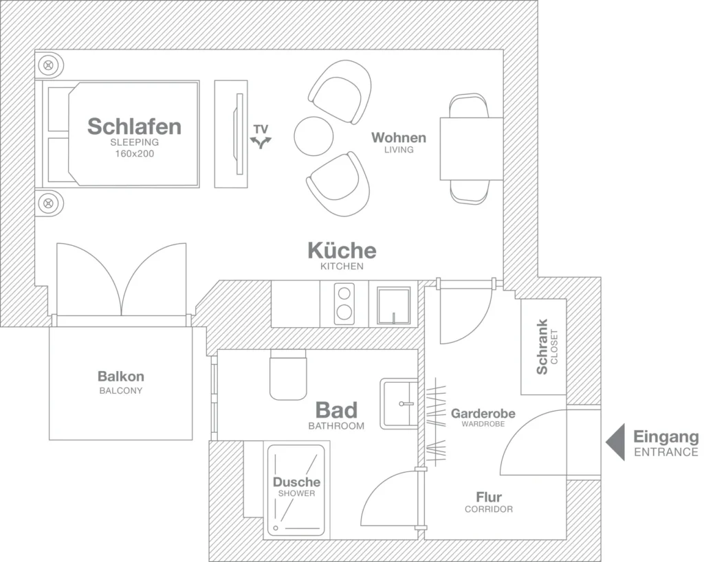 Layout of the Smart+ apartment (Variant 6), ipartment Berlin Mitte