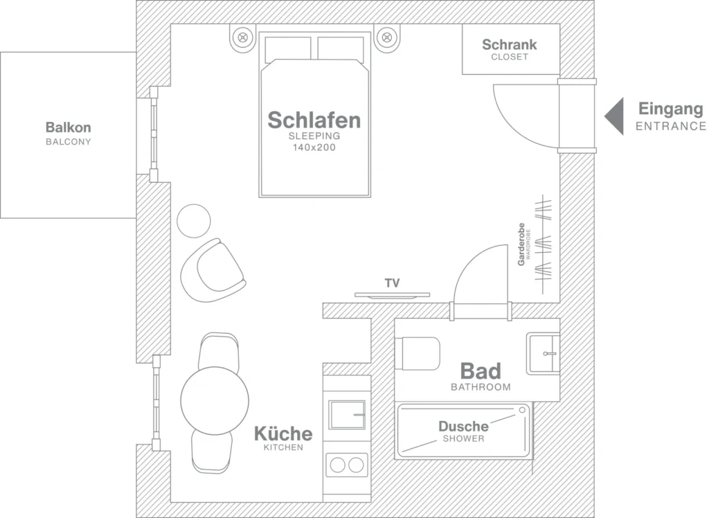 Layout of the Smart+ apartment (Variant 7), ipartment Berlin Mitte