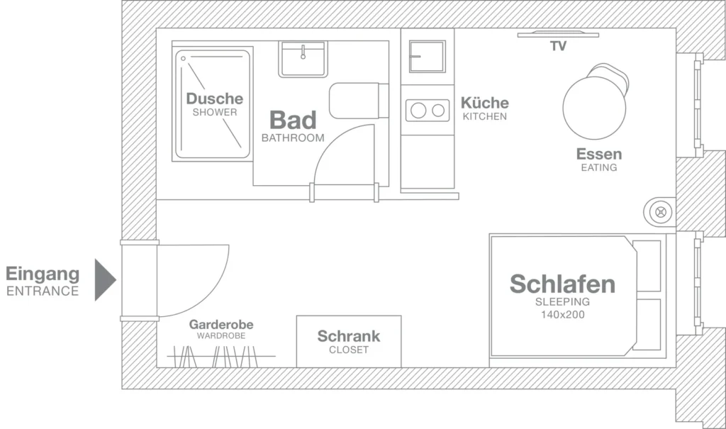 Layout of the Xtra Smart apartment (variant 1), ipartment Berlin Mitte
