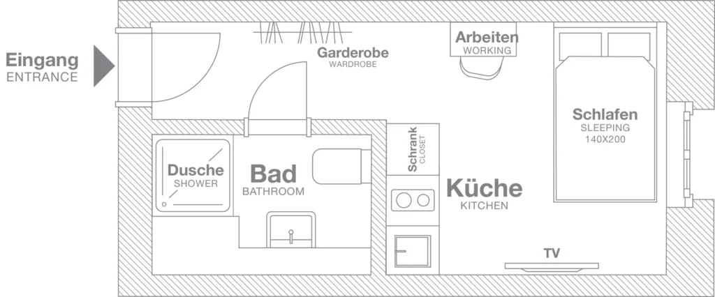 Layout of the Xtra Smart apartment (Variant 2), ipartment Berlin Mitte