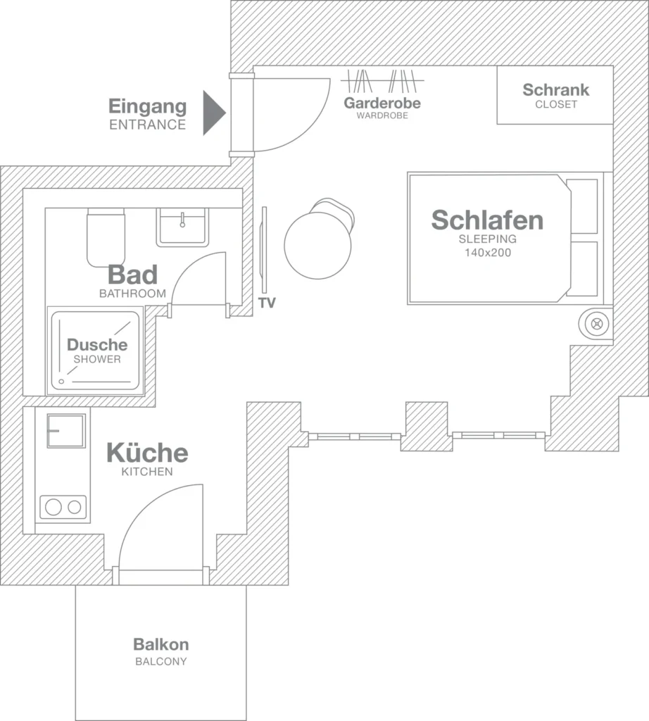 Layout of the Xtra Smart+ apartment (variant 1), ipartment Berlin Mitte
