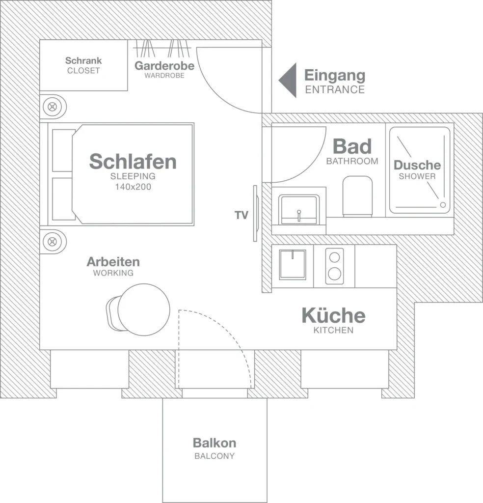 Layout of the Xtra Smart+ apartment (Variant 2), ipartment Berlin Mitte