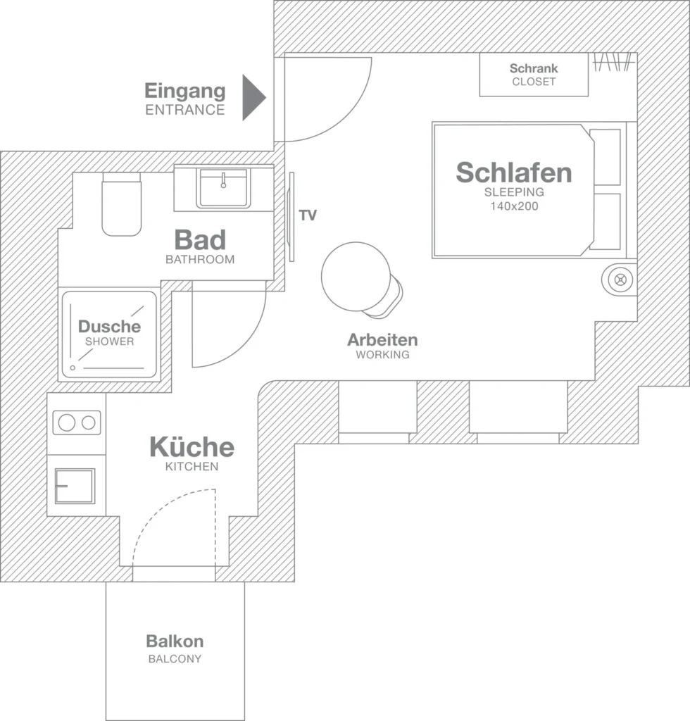 Layout of the Xtra Smart+ apartment (variant 3), ipartment Berlin Mitte