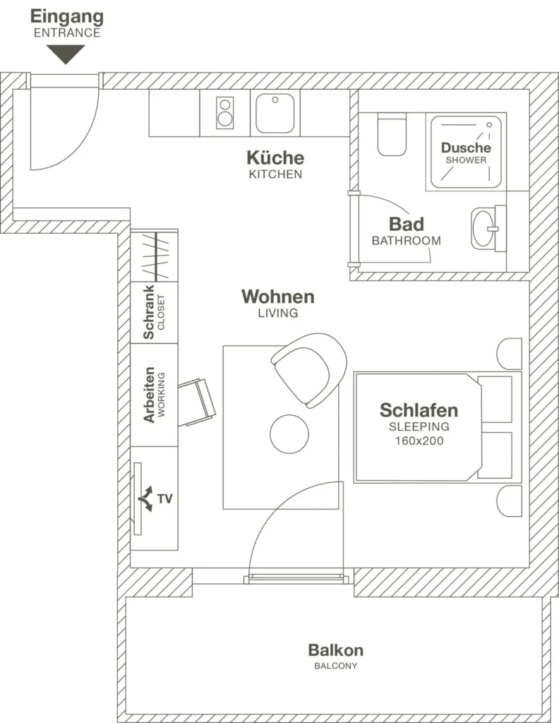 Layout of the Smart apartment (Variant 1), ipartment Böblingen-Sindelfingen
