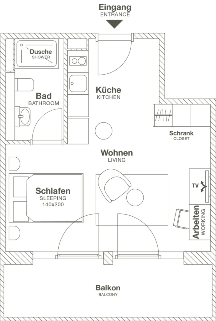 Layout of the Smart apartment (Variant 2), ipartment Böblingen-Sindelfingen