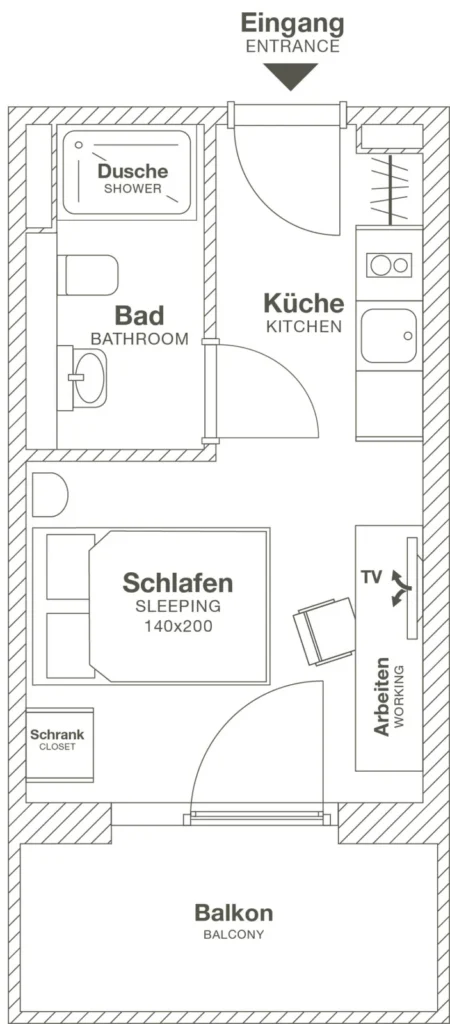 Layout of the Xtra Smart apartment (variant 1), ipartment Böblingen-Sindelfingen