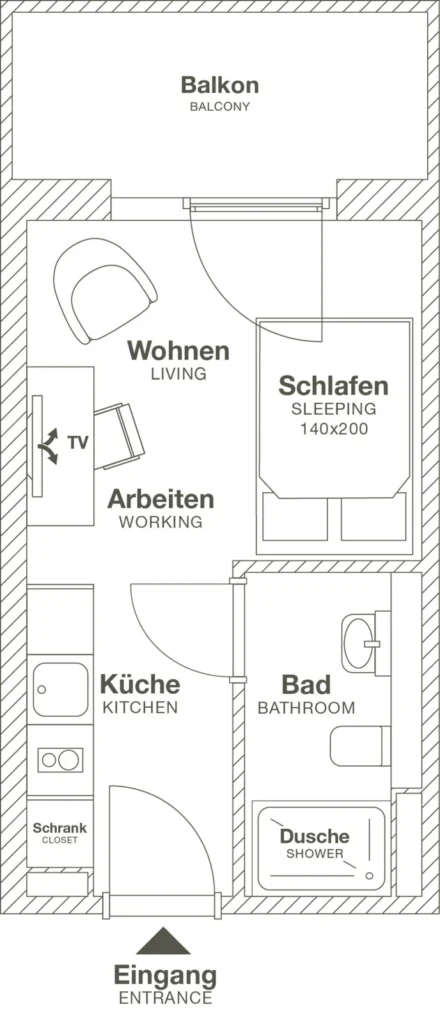 Layout of the Xtra Smart apartment (Variant 2), ipartment Böblingen-Sindelfingen