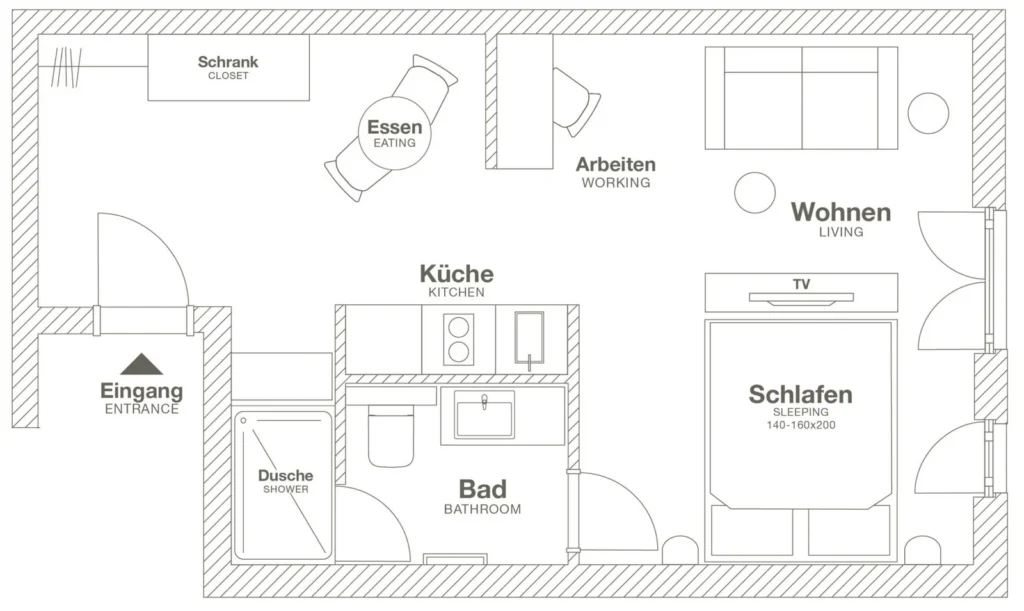 Layout of the Medium apartment, ipartment Braunschweig
