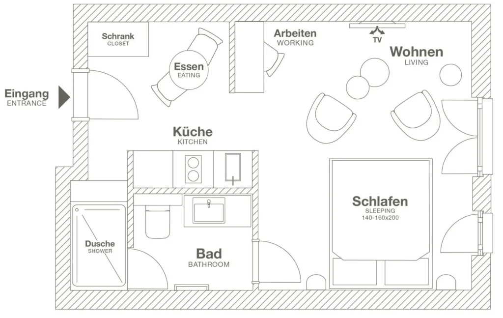 Layout of the Smart apartment (Variant 1), ipartment Braunschweig