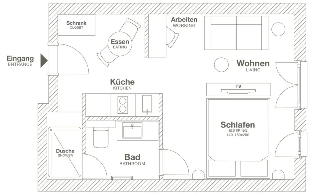 Layout of the Smart apartment (Variant 2), ipartment Braunschweig