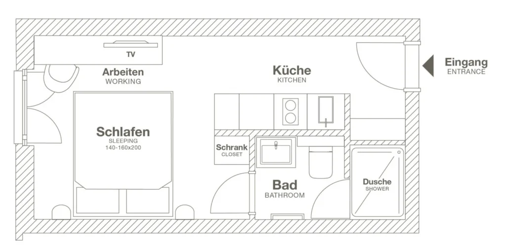 Layout of the Xtra Smart apartment (Variant 2), ipartment Braunschweig