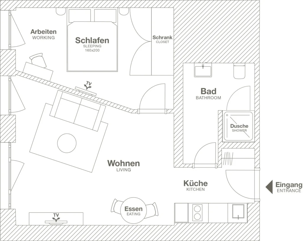 Layout of the Luxury apartment (Variant 1), ipartment Darmstadt