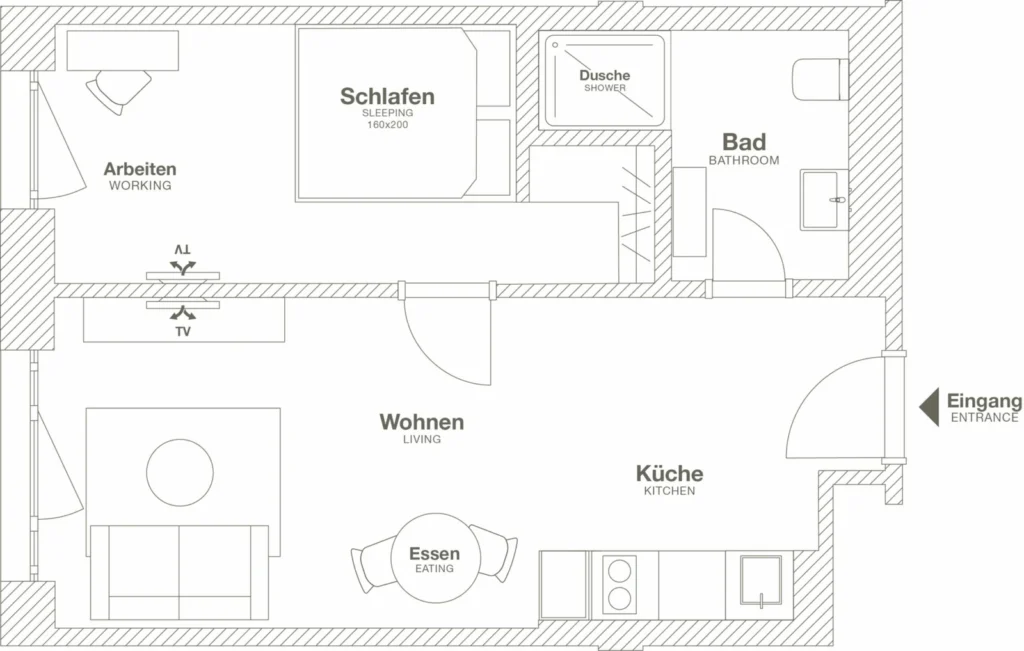 Floor plan of the Medium apartment (Variant 1), ipartment Darmstadt