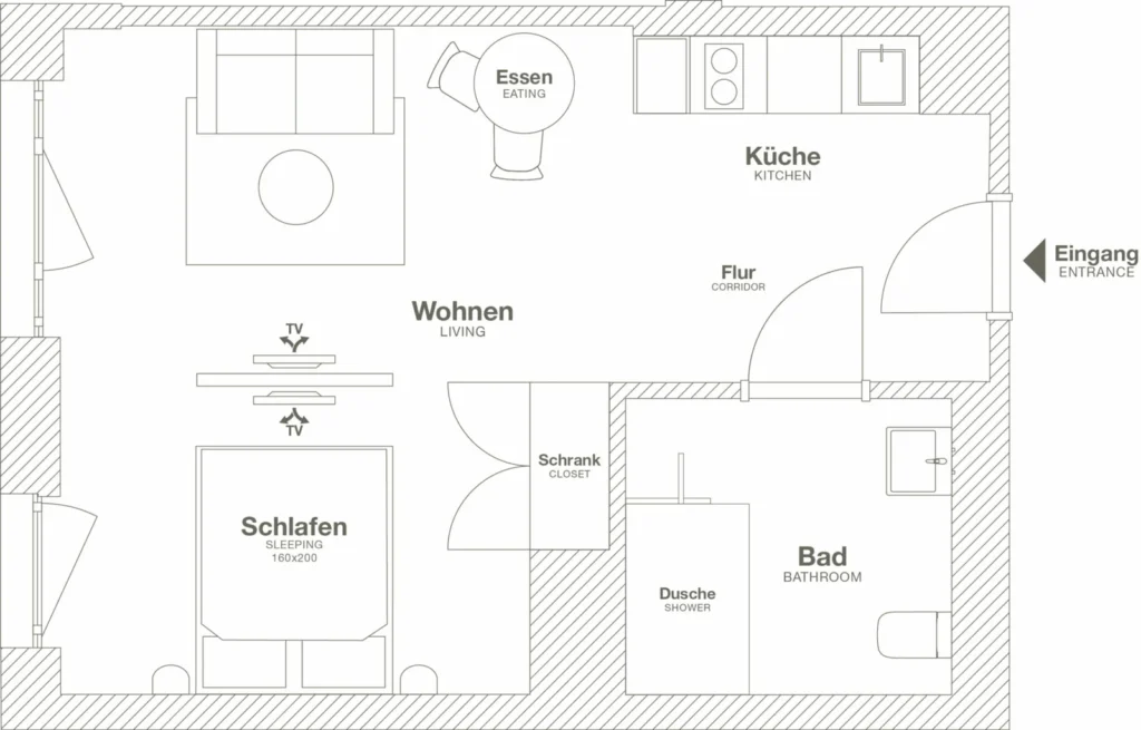 Layout of the Medium apartment (Variant 2), ipartment Darmstadt