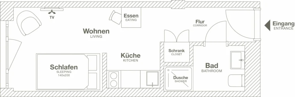 Layout of the Xtra Smart apartment, ipartment Darmstadt