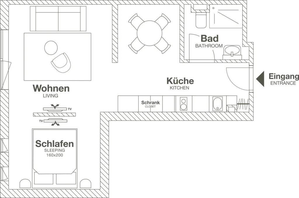 Layout of the Medium apartment (Variant 1), ipartment Frankfurt Airport