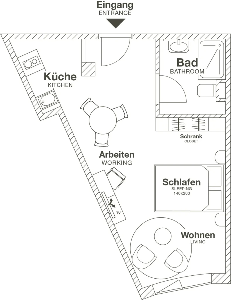 Layout of the Smart apartment (Variant 4), ipartment Frankfurt Airport