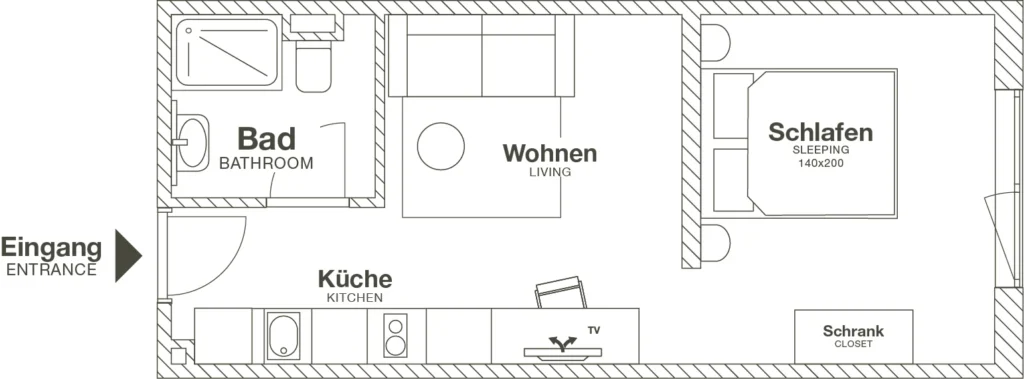 Floor plan of the Smart apartment (Variant 6), ipartment Frankfurt Airport