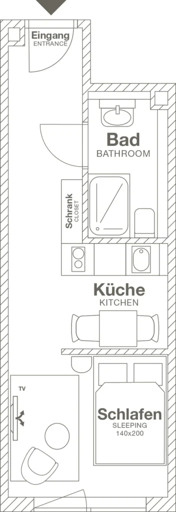 Layout of the Xtra Smart apartment (Variant 2), ipartment Frankfurt Airport