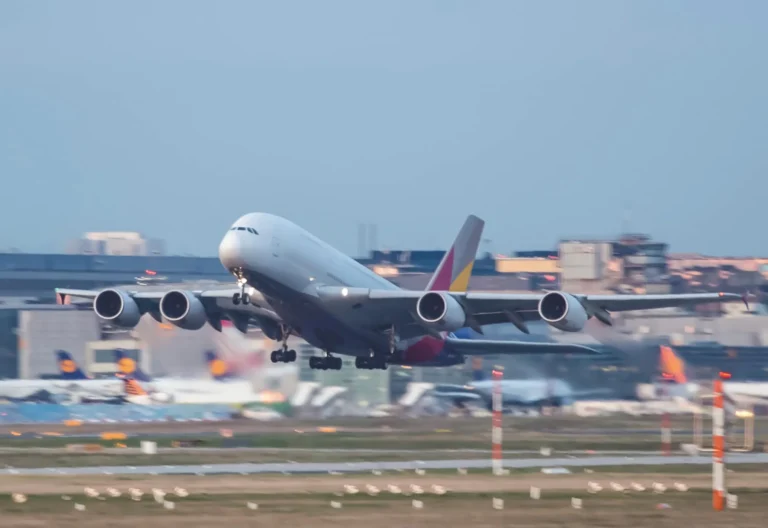 Large airliner taking off at Frankfurt Airport