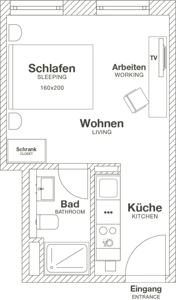 Floor plan of the Smart apartment (Variant 4), ipartment Frankfurt Bahnhofsviertel