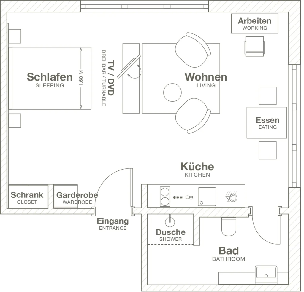 Layout of the Medium apartment (Variant 1), ipartment Frankfurt Europaviertel