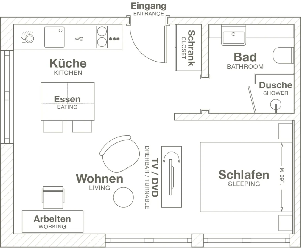 Layout of the Smart apartment (Variant 1), ipartment Frankfurt Europaviertel