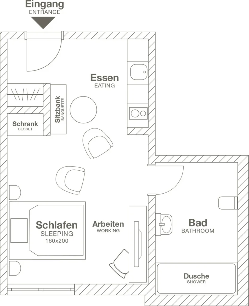 Layout of the Smart apartment (Variant 2), ipartment Frankfurt Europaviertel