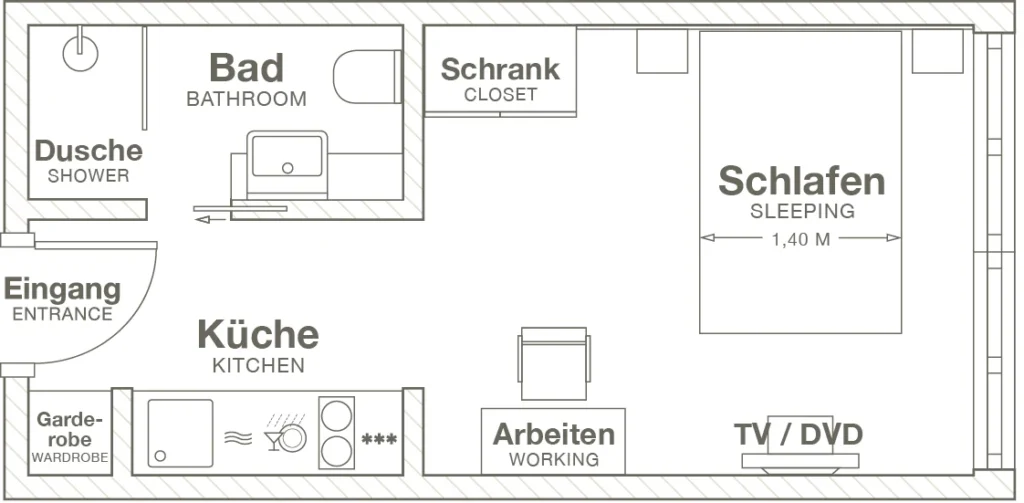 Layout of the Xtra Smart apartment (variant 1), ipartment Frankfurt Europaviertel
