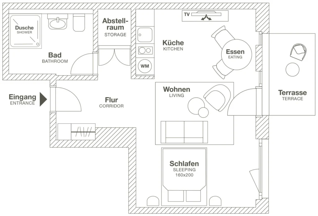 Layout of the Luxury apartment (Variant 1), ipartment Hamburg Eimsbüttel